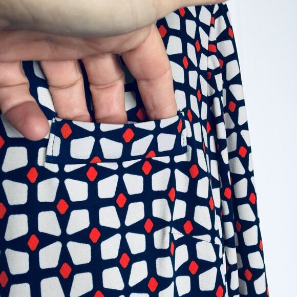 Donna Morgan Long Sleeve Shift Dress Collared Geometric Blue/White/orange Size 6 - Picture 5 of 10